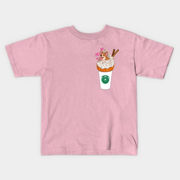 Pumpkin Spice Corgi Latte Kids T-Shirt by SPufferARTs